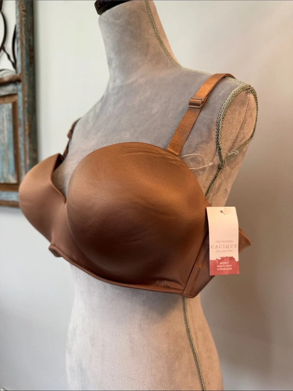 Cacique Smooth Molded Brown Strapless convertible Bra NEW 42D